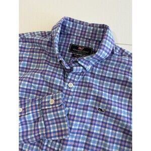 VINEYARD VINES Whale Shirt Youth Boys L (16) Large Blue Pink Flannel Plaid
